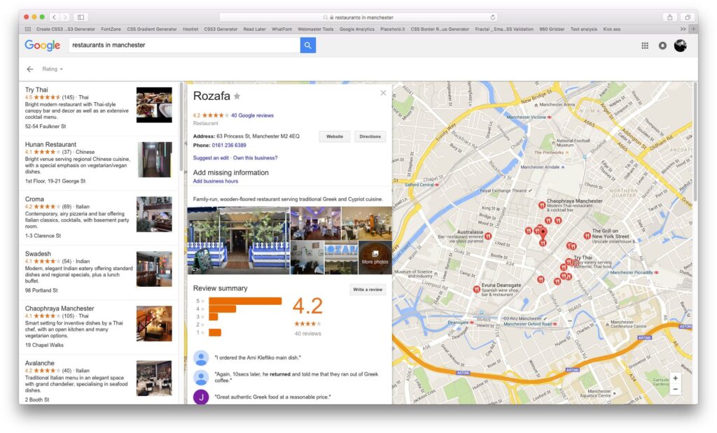 Google maps lists local business and includes links to Google tours.