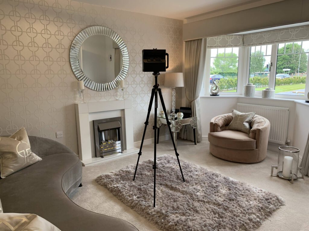 Matterport 3D scanner capturing precise floor plan data and virtual tour images for a residential property