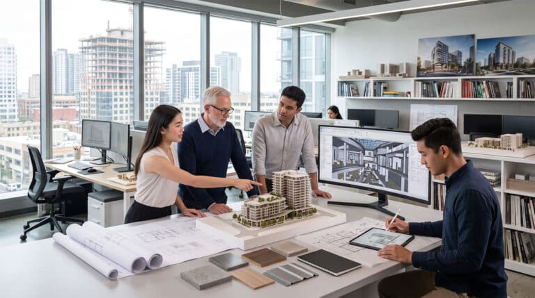 Architects review complex conditions in a detailed construction matterport tour, integrated with as-built BIM, to accelerate design validation.