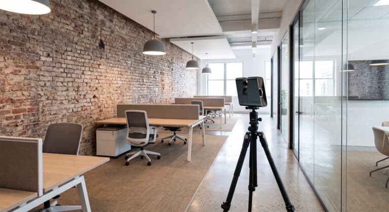 Completed modern open-plan office fit-out captured for a virtual tour portfolio.