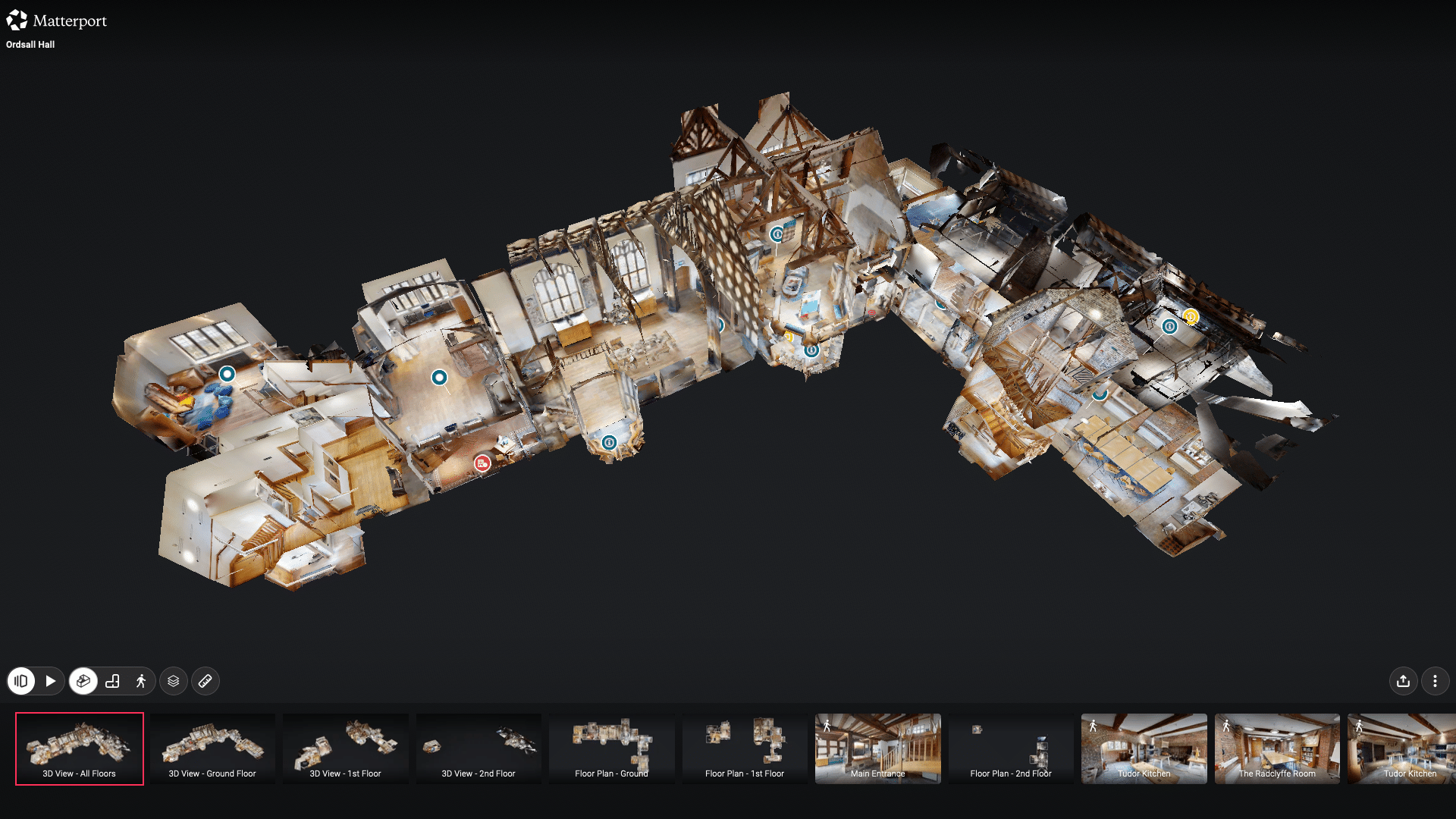 3D Matterport dollhouse view and interior walkthrough of the Grade I listed Tudor Great Hall at Ordsall Hall in Salford