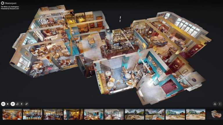 3D Dollhouse view of a restaurant private dining room and function space layout