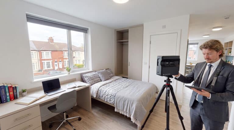 Student accommodation HMO interior bedroom 3D virtual tour capture for landlords